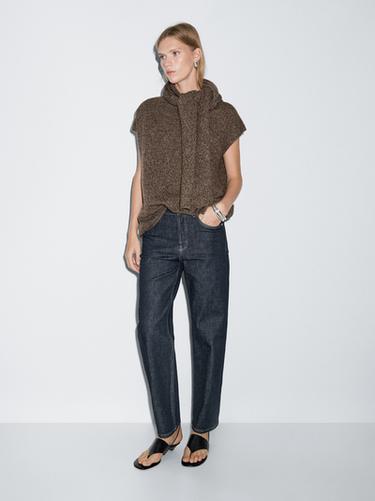 Jeans straight fit tiro alto - Azul de Zara