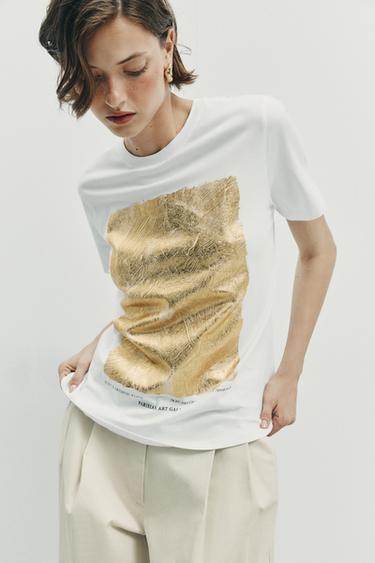 METALLIC PRINT T-SHIRT - White by Zara