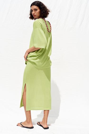 JUPE MIDI EN MAILLE - Vert de Zara - Image 2
