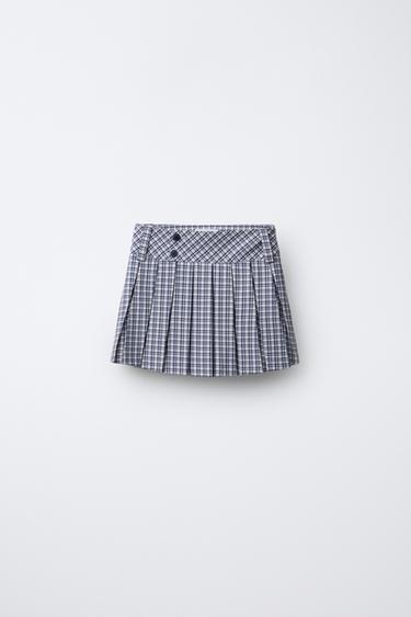 CHECK SKIRT WITH BUTTONS - Blue by Zara