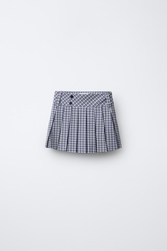 FALDA CUADROS BOTONES - Azul de Zara - Imagen 0