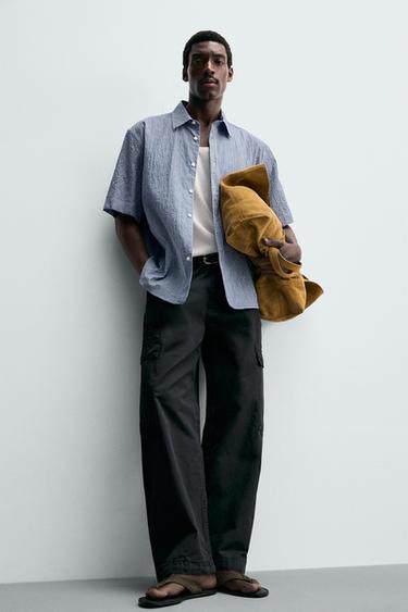 CHEMISE REGULAR FIT À CARREAUX TEXTURÉE - Bleu de Zara - Image 4