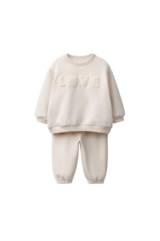 Zara TERRY PATCH SWEATSHIRT AND JOGGER PANTS SET - Ecru - Image 0