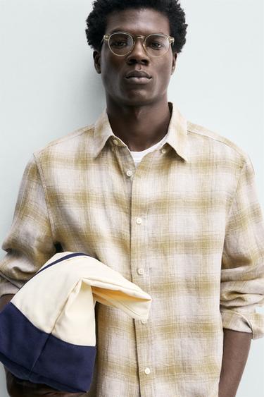 CHEMISE À CARREAUX EN LIN - écru/jaune de Zara - Image 5