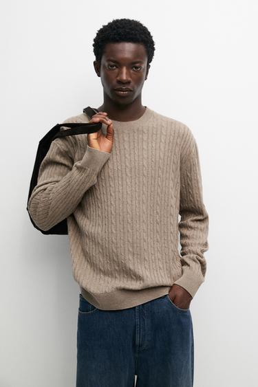 Zara Cotton blend cable-knit sweater - Light khaki
