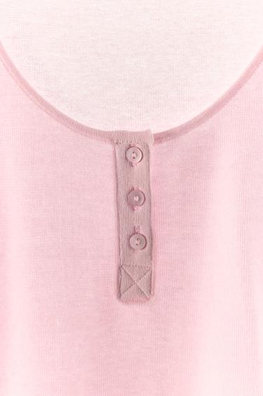 KNIT T-SHIRT WITH BUTTONS - Pink by Zara - Image 5