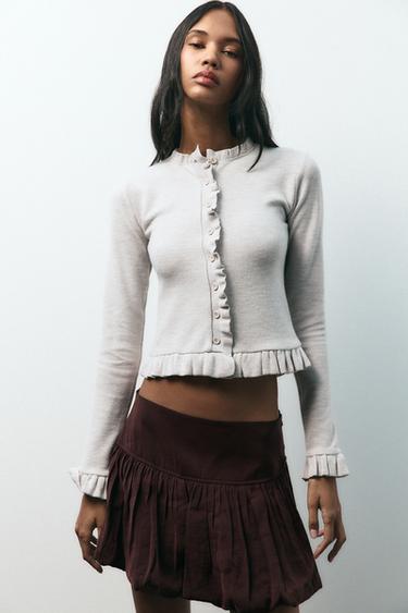 RUFFLED SHIRT WITH BUTTON DETAIL - Beige marl by Zara - Image 0