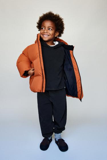 WATER-REPELLENT HOODIE PUFFER COAT — Orange 1