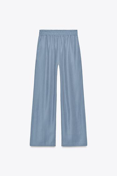 Zara 柔軟觸感寬管長褲 - 藍色 / 灰色