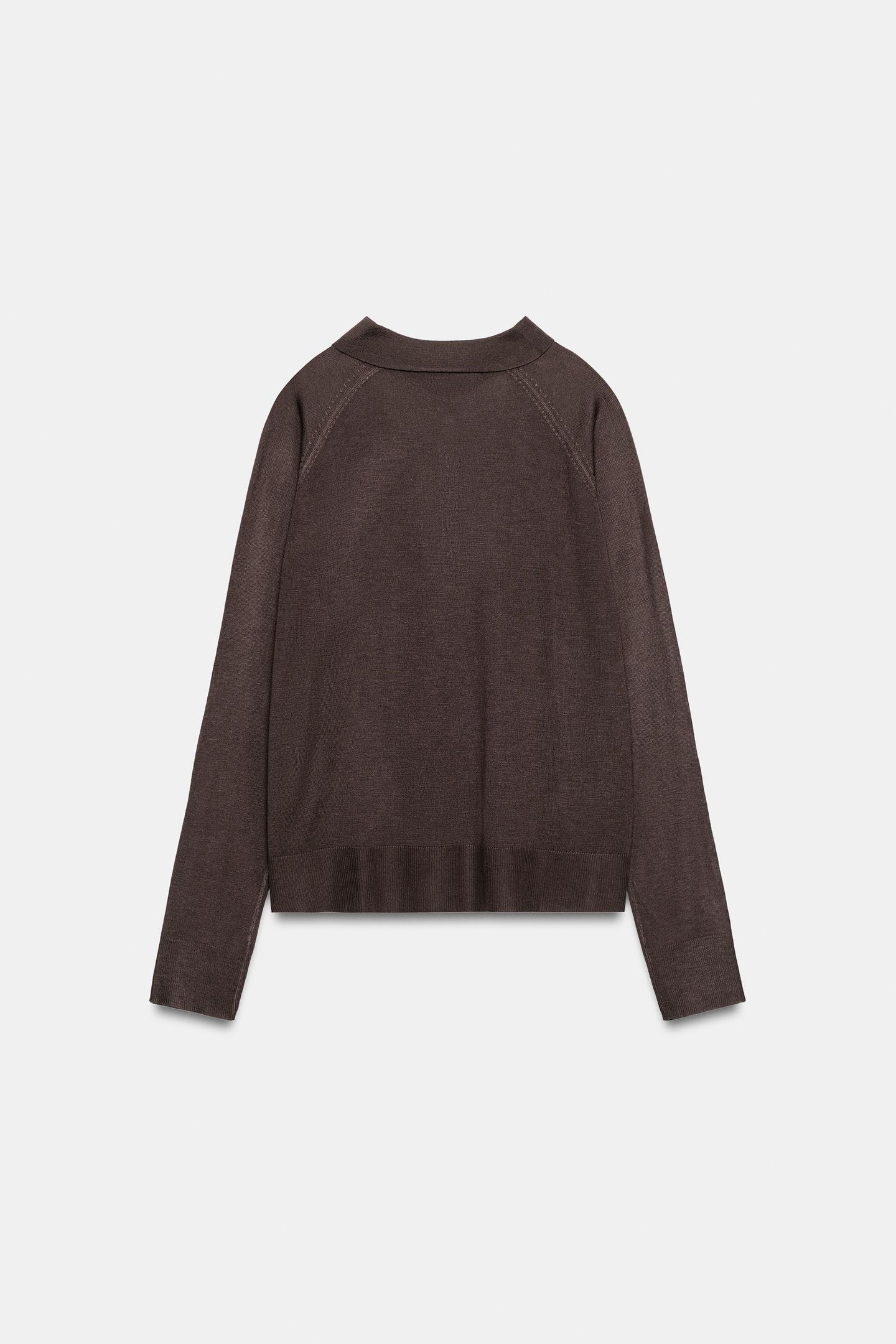 Женское поло Zara Plain Knit Polo, цвет: Коричневый — фото 7