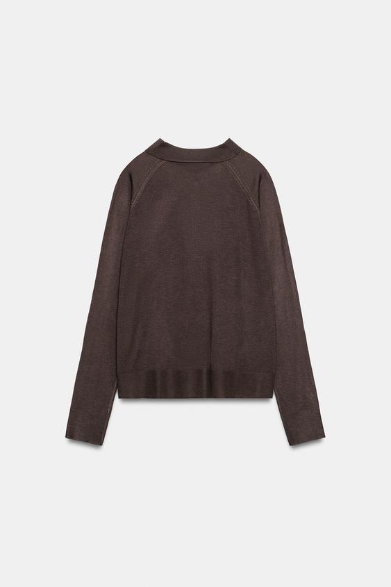 PLAIN KNIT POLO - Brown by Zara - Image 6
