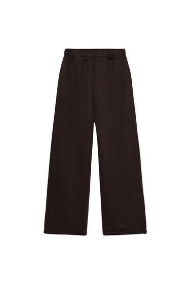 Zara BASIC STRAIGHT-LEG PLUSH PANTS WITH ADJUSTABLE CUFFS - Brown