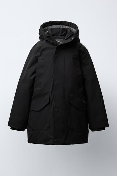 LONG 50% FEATHER AND 50% DOWN WATER-REPELLENT PUFFER JACKET WITH DETACHABLE FAUX FUR HOODIE - Black by Zara