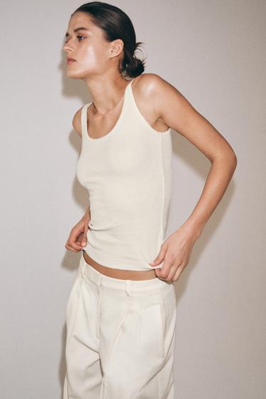 Zara RUSTIC RIBBED TOP - Ecru