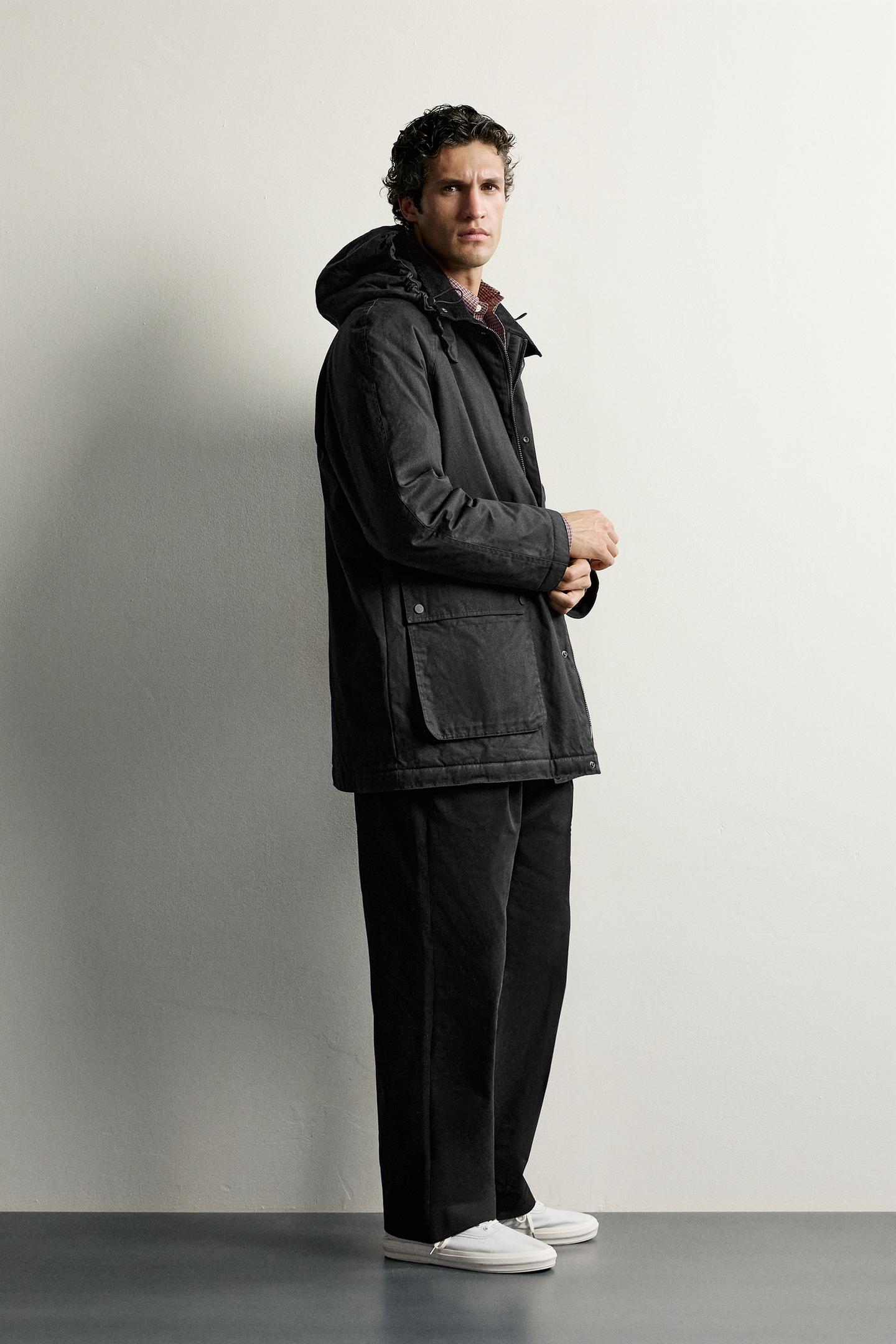 Мужская куртка Zara Waxed-Effect Padded, цвет: Чёрный — фото 4