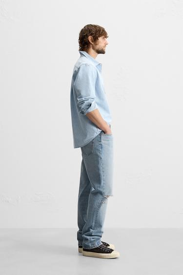 STRAIGHT-LEG JEANS WITH PAINT SPLATTER - Mid-blue by Zara - Image 3