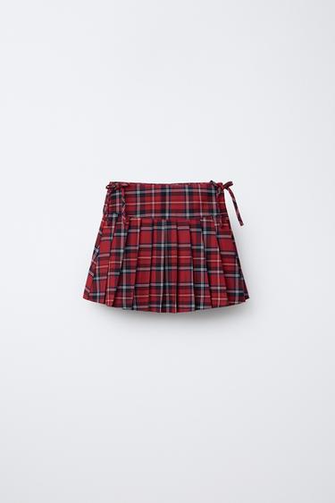 CHECK SKIRT WITH BOWS - Red by Zara - Image 0