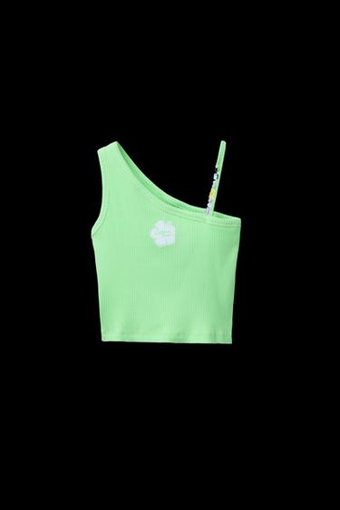 ASYMMETRISCHES RIB-SHIRT MIT SCHMUCKPERLEN - Grün von Zara - Bild 0