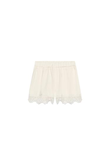 SHORTS SATINADO ENCAJE - Crudo de Zara