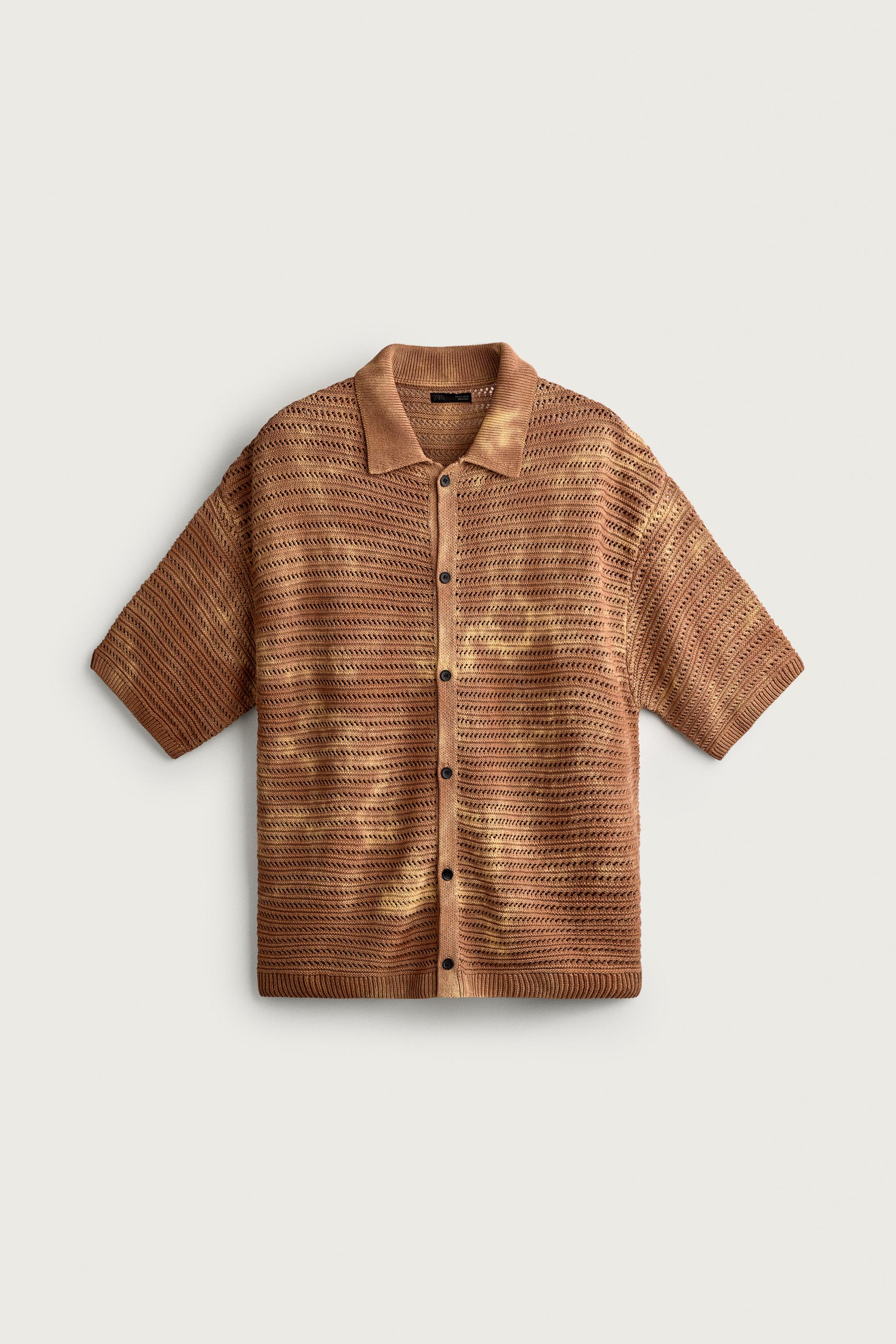 WASHED EFFECT RELAXED FIT KNIT SHIRT — Orange