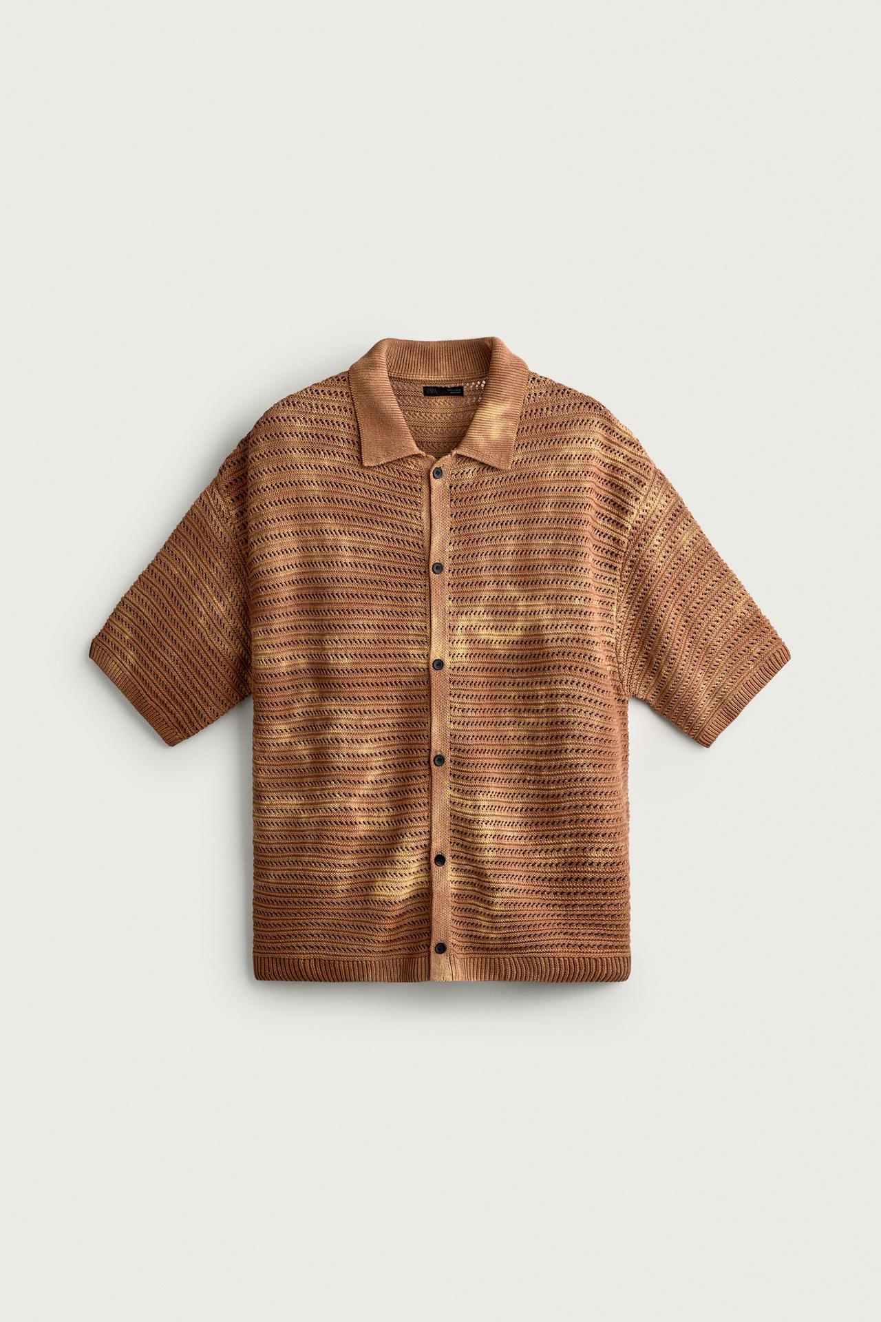 WASHED EFFECT RELAXED FIT KNIT SHIRT — Orange