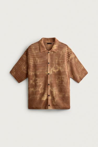 Zara 水洗效果休閒版針織襯衫 - 橙色