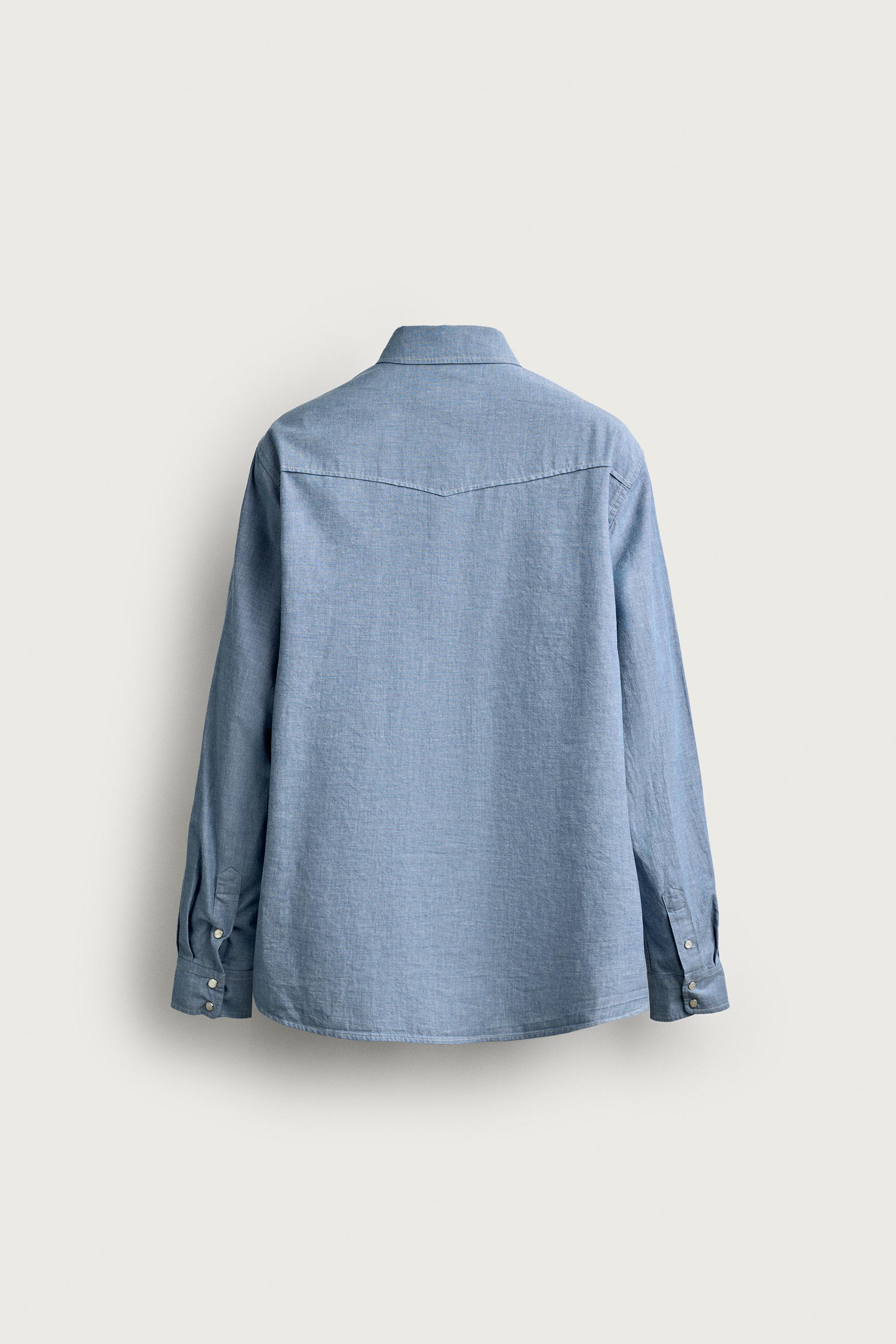 Zara CEPLİ RELAXED FIT ŞAMBRE GÖMLEK görsel 7