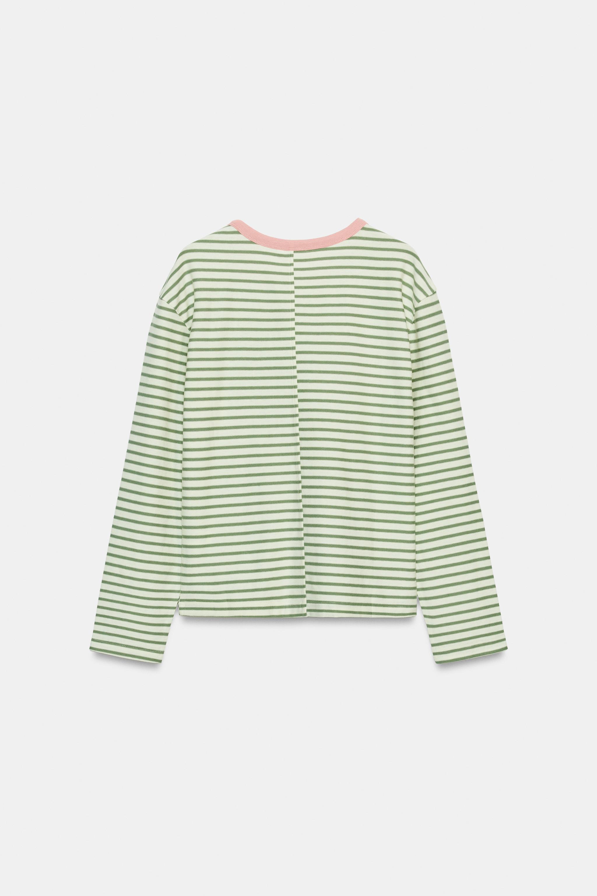 Zara UZUN KOLLU ÇİZGİLİ T-SHIRT görsel 7