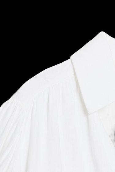 CAMISA CON LINO MANGA ABULLONADA - Blanco de Zara