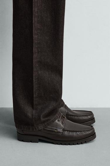 LEATHER DECK SHOES - Brown by Zara - Image 0