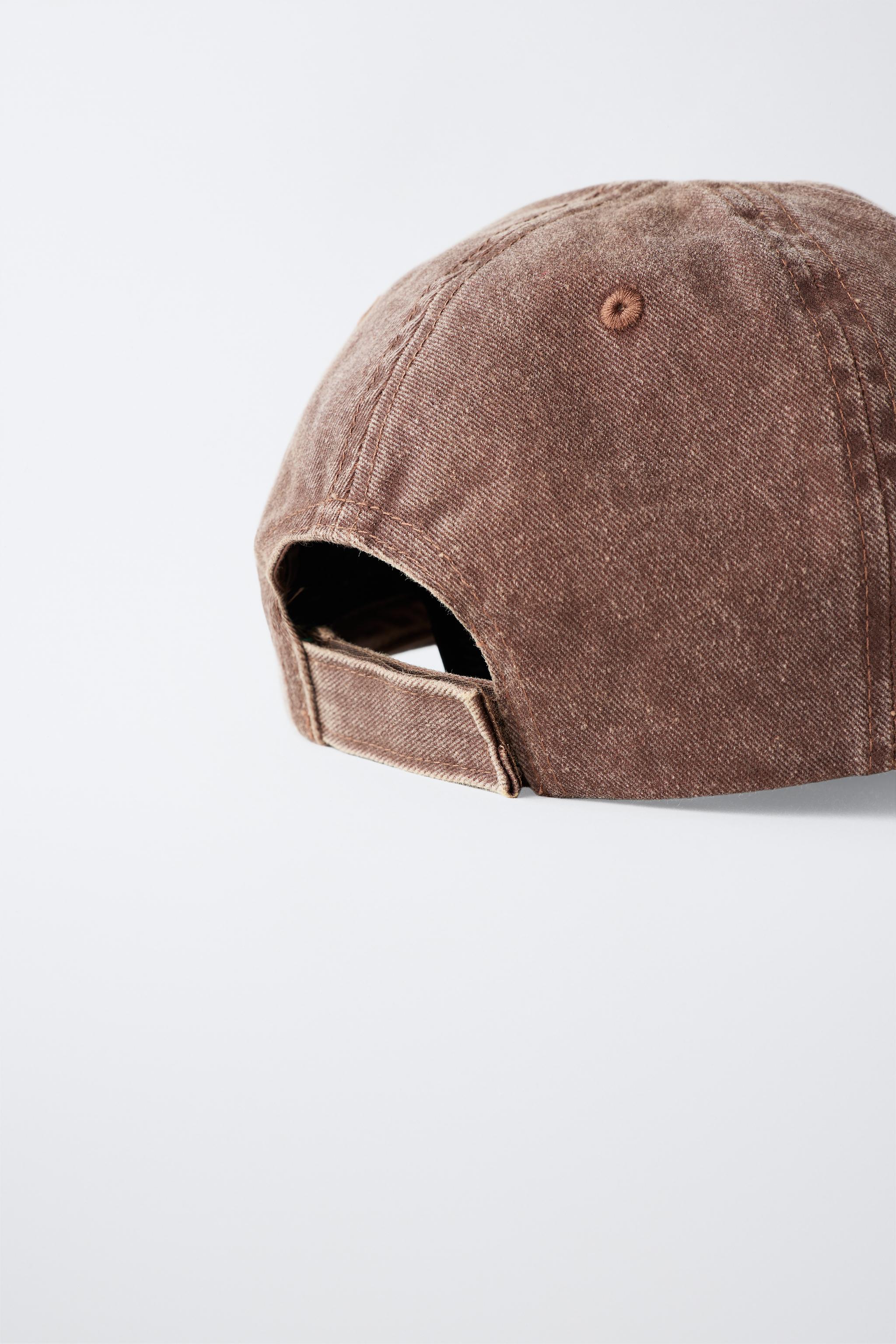 WASHED EFFECT EMBROIDERED TEXT CAP — Brown