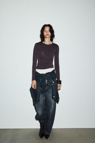LONG SLEEVE T-SHIRT - Brown by Zara
