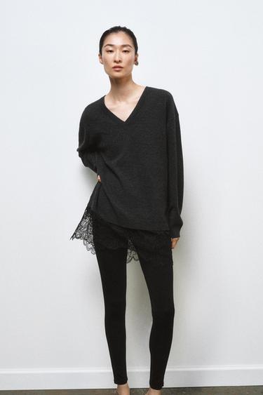LONG KNIT JUMPER WITH LACE DETAIL - Grey by Zara