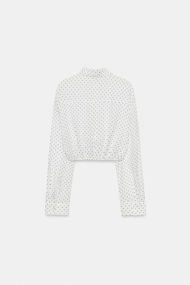 CHEMISE COURTE EN GAZE À POIS AVEC LACET AJUSTABLE - Noir / Blanc de Zara - Image 7