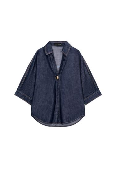 CAMISA Z1975 DENIM APLIQUE DOURADO - Azul da Zara