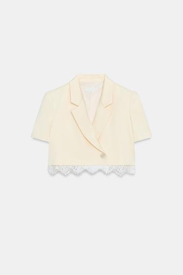 КОРОТКИЙ БЛЕЙЗЕР С КРУЖЕВНОЙ ОТДЕЛКОЙ — ЖЕЛТЫЙ от Zara