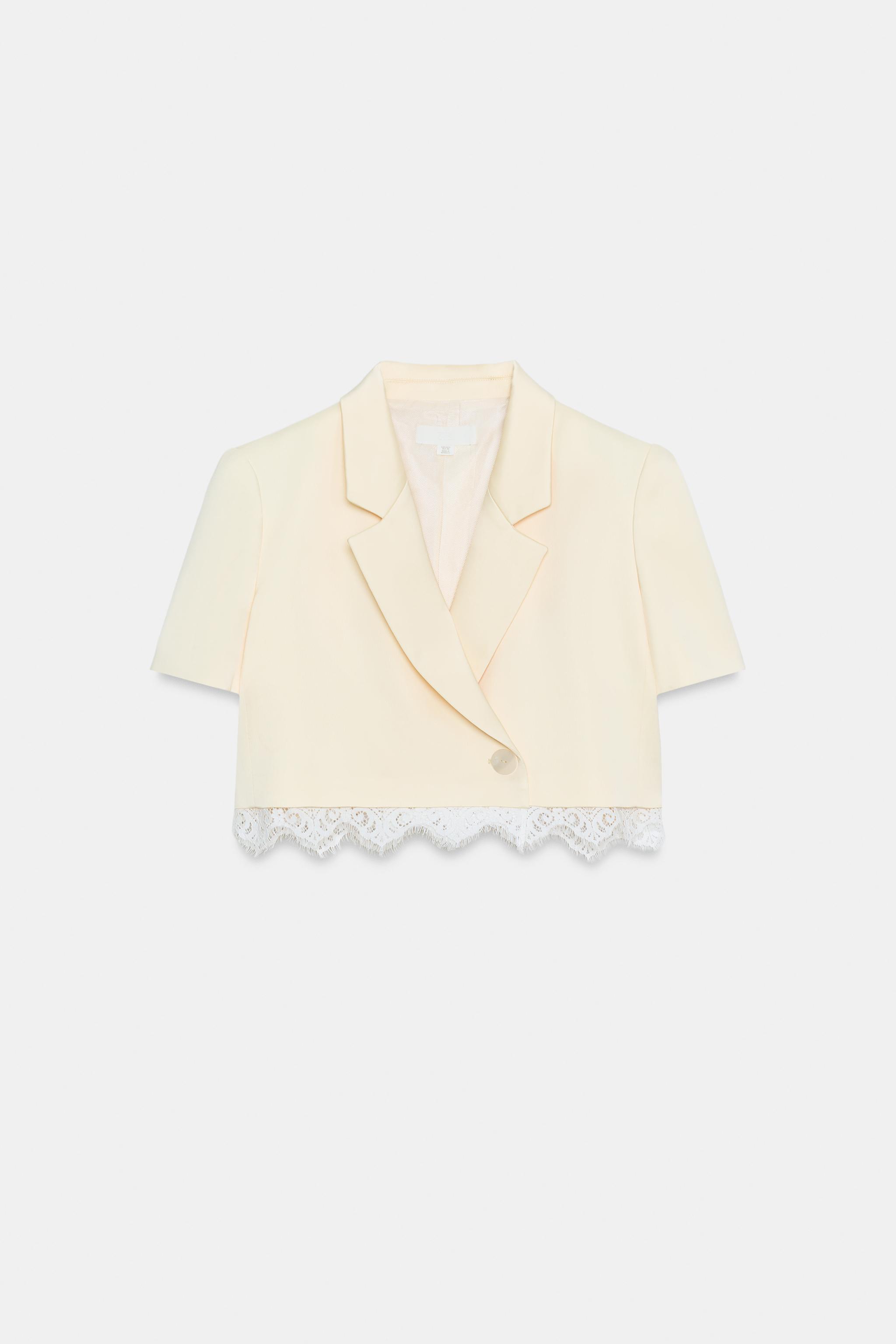 CONTRAST LACE SATIN CROPPED BLAZER