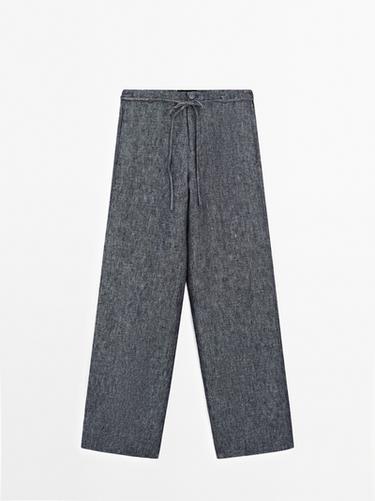 Zara 100% linen straight-leg jeans - Indigo