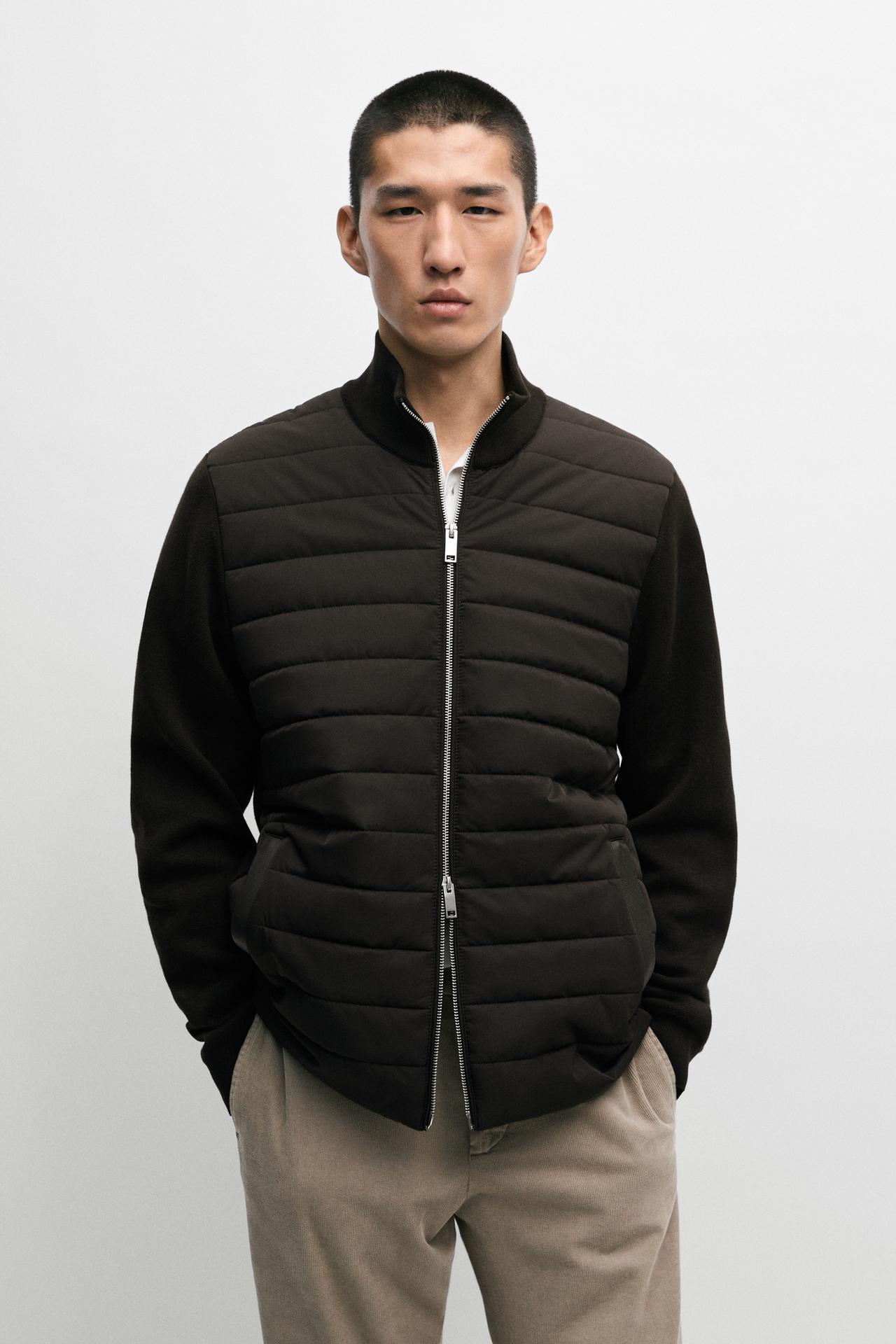 Blended fabric stand-collar cardigan — Brown