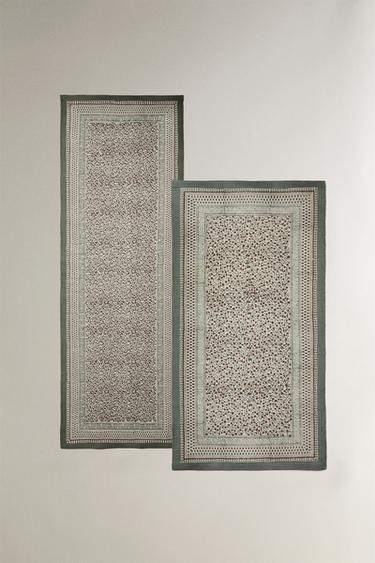 COTTON BLOCK PRINT RUG - Multicoloured by Zara