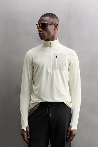 TECHNICAL QUARTER-ZIP T-SHIRT - Oyster-white by Zara