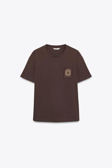Zara BROOCH T-SHIRT - Brown - Image 0