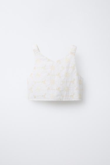 TOP FLORES BORDADAS - Beige claro de Zara