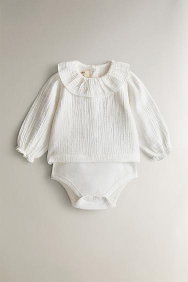 Zara MUSLIN BABY BODYSUIT - Oyster-white - Image 0