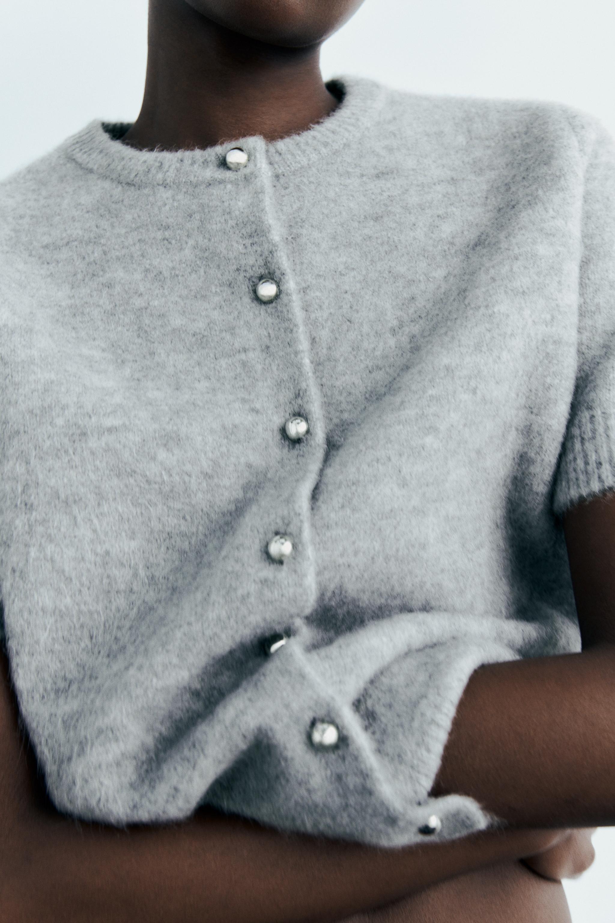 KNIT CARDIGAN WITH SHORT SLEEVES - Mid-gray | ZARA United States