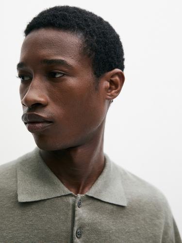 Zara Linen knit polo sweater - Khaki marl