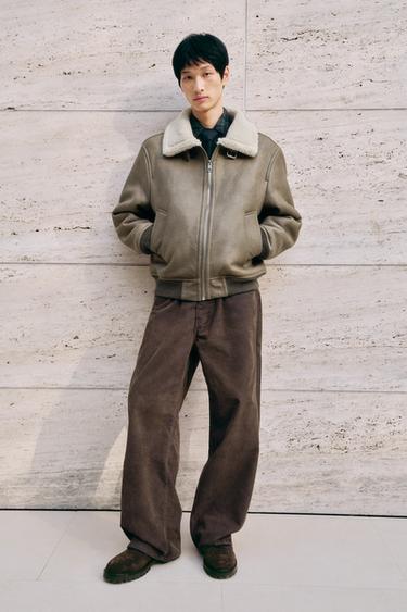 Zara 雙面人造皮革夾克 - 卡其色