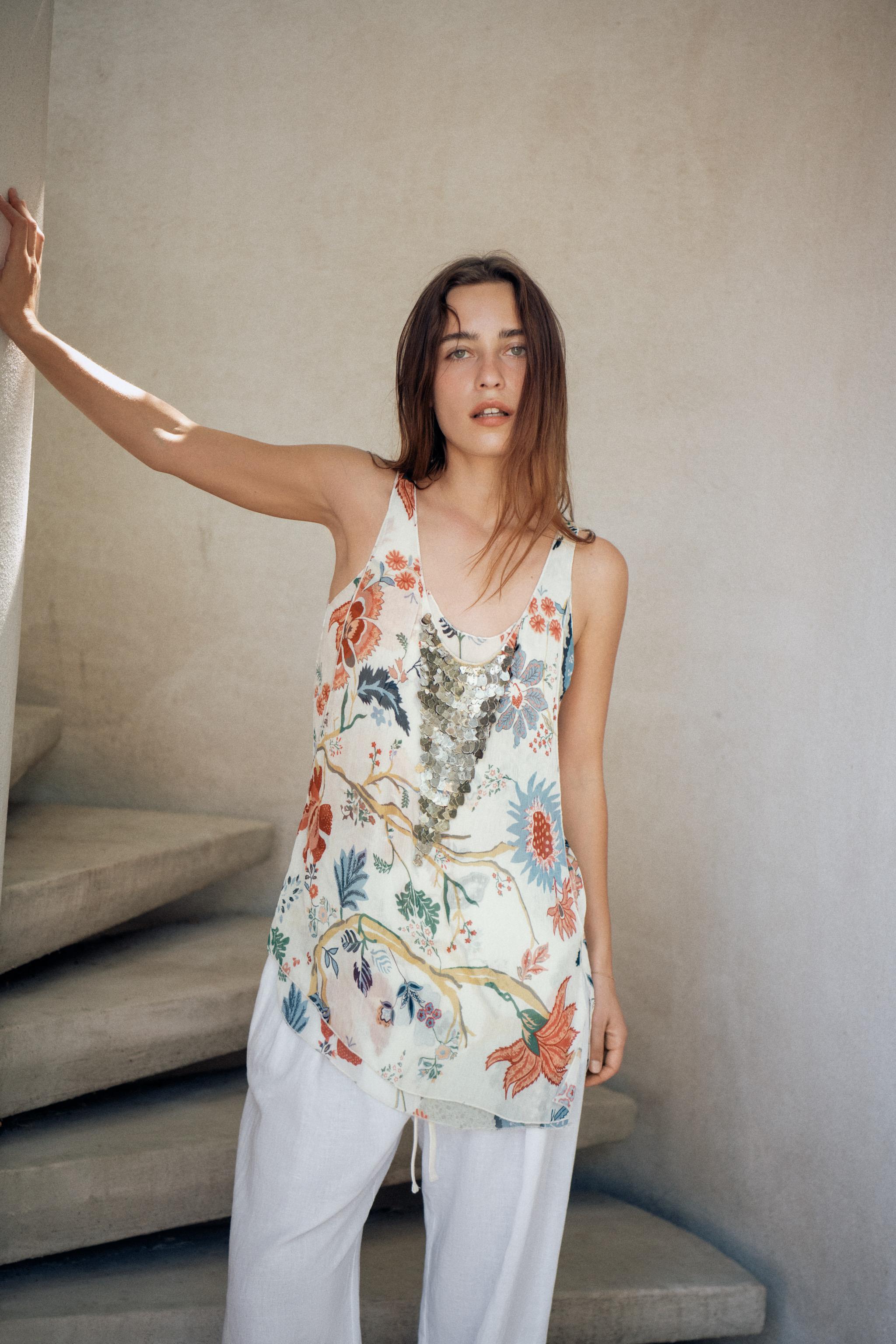 ZW COLLECTION BEADED PRINTED TOP — Multicolored