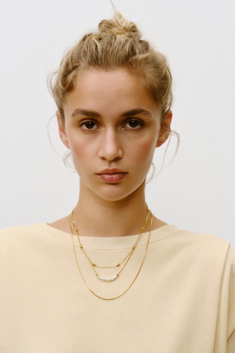 3-PACK OF WATERPROOF CHAIN AND PEARL NECKLACES Golden ZARA