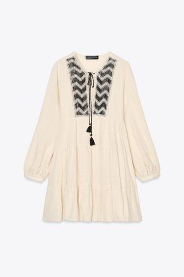 ROBE COURTE BRODERIES PANNEAUX - Sable de Zara - Image 5